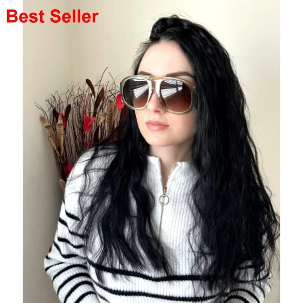 Oversized Retro Aviator Sunglasses with UV400 Protection Shield Frame